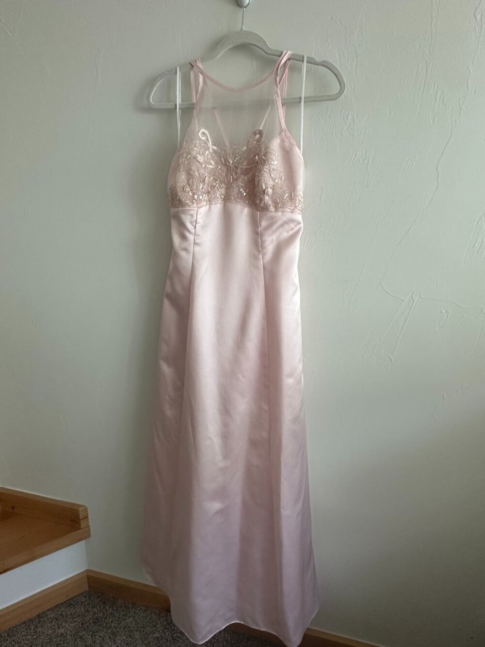Vintage JUMP Apparel Y2K Pink Satin Embroidered Beaded Prom Dress Gown 5/6
